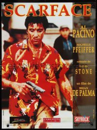 1c0547 SCARFACE French 16x21 R1980s bloody Al Pacino as Tony Montana w/gun!