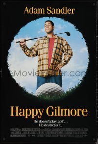 1c1165 HAPPY GILMORE 1sh 1996 image of Adam Sandler, he doesn't play, he destroys golf!