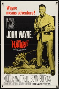 1c1175 HATARI 1sh R1967 directed by Howard Hawks, great image of John Wayne in Africa!