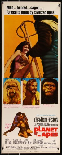 1c0989 PLANET OF THE APES insert 1968 Charlton Heston, classic sci-fi, hunted & forced to mate!