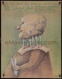 1c0713 STASYS & THEATER exhibition Polish 26x33 1989 Stasys art of man w/head on sticks!