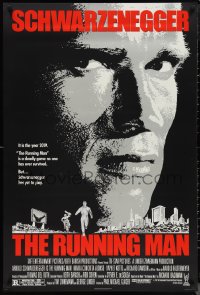 1c1377 RUNNING MAN 1sh 1987 huge close up headshot of Arnold Schwarzenegger in the year 2019!