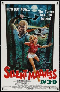 1c1399 SILENT MADNESS 1sh 1984 3D psycho, cool horror art, he's out now & the terror has just begun!