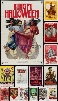 1d0240 LOT OF 32 FOLDED KUNG FU ONE-SHEETS 1970s-1980s great images from martial arts movies!