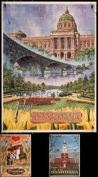 1d0940 LOT OF 3 UNFOLDED PENNSYLVANIA TRAVEL POSTERS 1960s great art of famous landmarks!