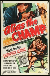 1f0902 ALIAS THE CHAMP 1sh 1949 cool art of pro wrestler Gorgeous George doing figure 4 leg lock!