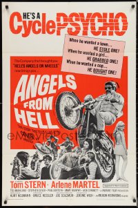 1f0908 ANGELS FROM HELL 1sh 1968 AIP, image of motorcycle-psycho biker, he's a cycle psycho!