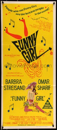 1f1658 FUNNY GIRL Aust daybill 1969 hand litho of Barbra Streisand, directed by William Wyler!