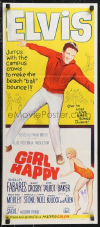 1f1659 GIRL HAPPY Aust daybill 1965 art of Elvis Presley dancing, Shelley Fabares, rock & roll!