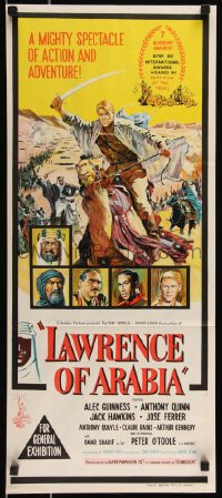 1f1671 LAWRENCE OF ARABIA Aust daybill 1963 David Lean classic, art of Peter O'Toole on camel!