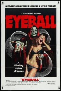 1f1003 EYEBALL 1sh 1978 Umberto Lenzi, art of skeleton w/eye from terrified girl in bikini!