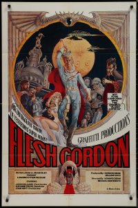 1f1011 FLESH GORDON 1sh 1974 sexy sci-fi spoof, wacky erotic super hero art by George Barr!