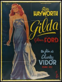 1f1293 GILDA French 1p R1972 art of sexy Rita Hayworth full-length in sheath dress by Boris Grinsson!