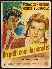 1f1294 GIRL & THE LEGEND French 1p 1958 art of Romy Schneider & Horst Buchholz, very rare!