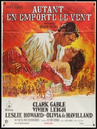 1f1296 GONE WITH THE WIND French 1p R1970s Terpning art of Gable & Leigh over burning Atlanta!