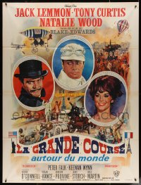 1f1297 GREAT RACE style A French 1p 1966 art of Tony Curtis, Jack Lemmon & Natalie Wood by Mascii!