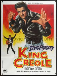 1f1306 KING CREOLE French 1p R1980s great artwork of Elvis Presley in leather jacket by Jean Mascii!