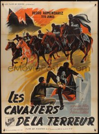 1f1308 LAS CALAVERAS DEL TERROR French 1p 1948 art of The Skulls of Terror Mexican masked riders!