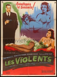 1f1310 LES VIOLENTS French 1p 1957 great different Xarrie art of guy with gun by sexy girls!