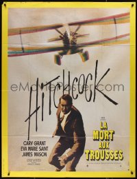 1f1321 NORTH BY NORTHWEST French 1p R1974 Hitchcock, classic image of Cary Grant & cropduster!