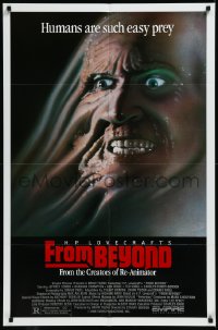 1f1019 FROM BEYOND 1sh 1986 H.P. Lovecraft, wild sci-fi horror image, humans are such easy prey!