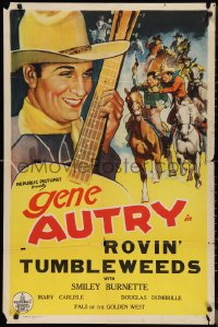 1f1022 GENE AUTRY 1sh 1936 artwork of smiling Gene Autry playing guitar, Rovin' Tumbleweeds!