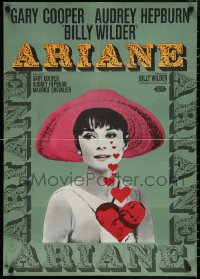 1f1764 LOVE IN THE AFTERNOON German R1963 completely different art & image of Audrey Hepburn!