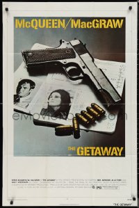 1f1025 GETAWAY 1sh 1972 Steve McQueen, McGraw, Sam Peckinpah, cool gun & passports image!