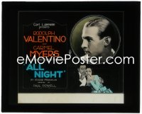 1f2139 ALL NIGHT glass slide R1921 Rudolph Valentino & Carmel Myers pretend to be a rich!