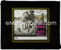 1f2145 BARB-WIRE glass slide 1922 great image of cowboy Jack Hoxie & his horse by fence!