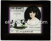 1f2162 HER HUSBAND'S FRIEND glass slide 1920 great close up & artwork of pretty Enid Bennett!