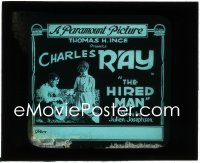 1f2166 HIRED MAN glass slide 1918 country bumpkin Charles Ray & pretty Doris May, Thomas Ince!