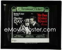 1f2171 HIS OWN HOME TOWN glass slide 1918 Charles Ray learns the truth about his minister father!