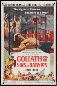 1f1032 GOLIATH & THE SINS OF BABYLON 1sh 1964 L'Eroe Piu Grande del Mondo, Mark Forest as Maciste!