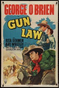 1f1039 GUN LAW 1sh R1947 George O'Brien, cool artwork of cowboys in action!