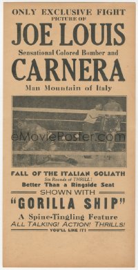 1f0250 JOE LOUIS VS CARNERA herald 1935 Sensational Colored Bomber vs Man Mountain of Italy, boxing!