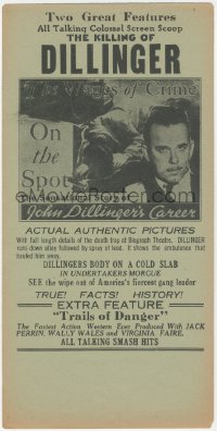 1f0252 KILLING OF DILLINGER/TRAILS OF DANGER herald 1934 all talking colossal screen scoop!