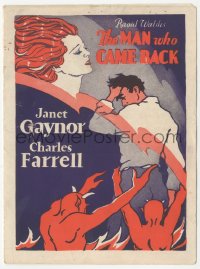 1f0287 MAN WHO CAME BACK herald 1931 drug addict Janet Gaynor, Charles Farrell, different art, rare!