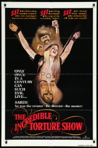 1f1052 INCREDIBLE TORTURE SHOW 1sh 1976 see the flesh-eating cannibal women, weird sexy horror art!