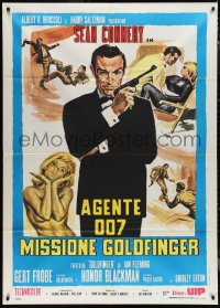 1f1387 GOLDFINGER Italian 1p R1980s art of Sean Connery as James Bond + sexy golden Shirley Eaton!