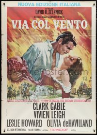 1f1388 GONE WITH THE WIND Italian 1p R1980s art of Gable carrying Vivien Leigh over burning Atlanta!