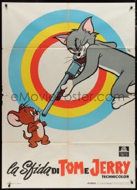 1f1398 LA SFIDA DI TOM E JERRY Italian 1p 1959 cartoon art of Tom pointing gun at Jerry, very rare!