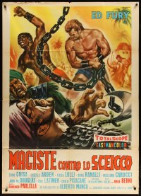 1f2091 SAMSON AGAINST THE SHEIK Italian 1p 1962 art of strongman Ed Fury with huge chains by Casaro!