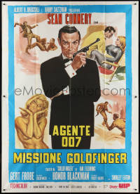 1f1508 GOLDFINGER Italian 2p R1980s art of Sean Connery as James Bond + sexy golden Shirley Eaton!