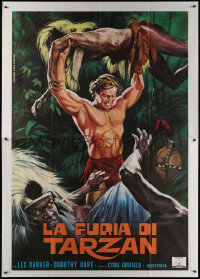 1f1598 TARZAN'S SAVAGE FURY Italian 2p R1970s art of Lex Barker vs natives, Edgar Rice Burroughs