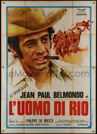 1f1601 THAT MAN FROM RIO Italian 2p R1960s different Sciotti art of Jean-Paul Belmondo w/cowboy hat!