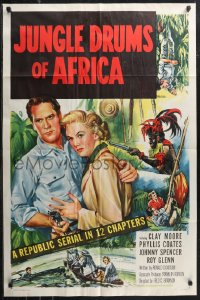 1f1066 JUNGLE DRUMS OF AFRICA 1sh 1952 Clayton Moore with gun & Phyllis Coates, Republic serial!