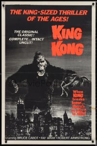 1f1068 KING KONG 1sh R1960s king-sized thriller of the ages, New York skyline, day-glo title!