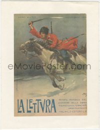 1f0082 LA LETTURA linen Italian magazine cover November 1914 great art of soldier on horse!