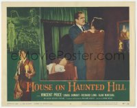 1f0629 HOUSE ON HAUNTED HILL LC #2 1959 close up of Vincent Price choking man by sleeping girl!